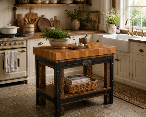 Rustic Oak End-Grain Butcher's Block Table
