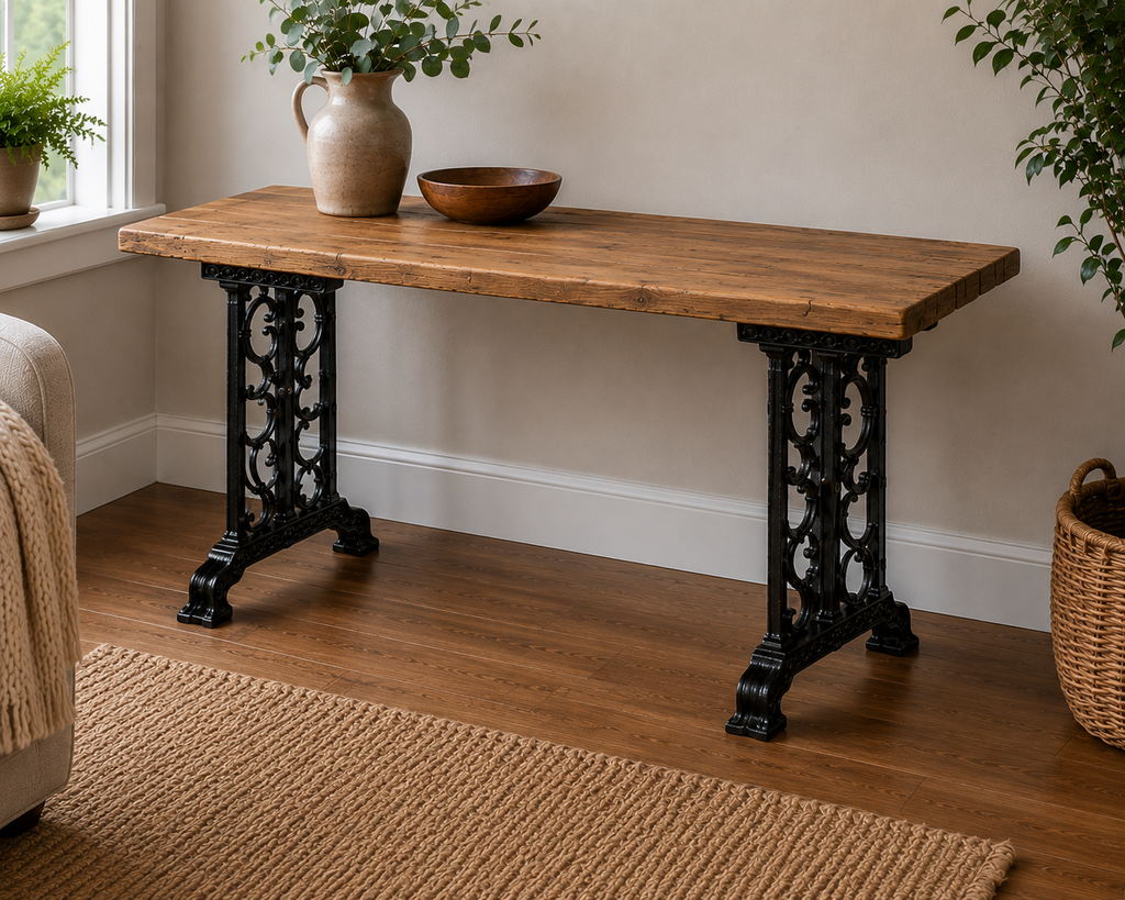 Reclaimed Timber Table with Vintage Cast Iron Legs