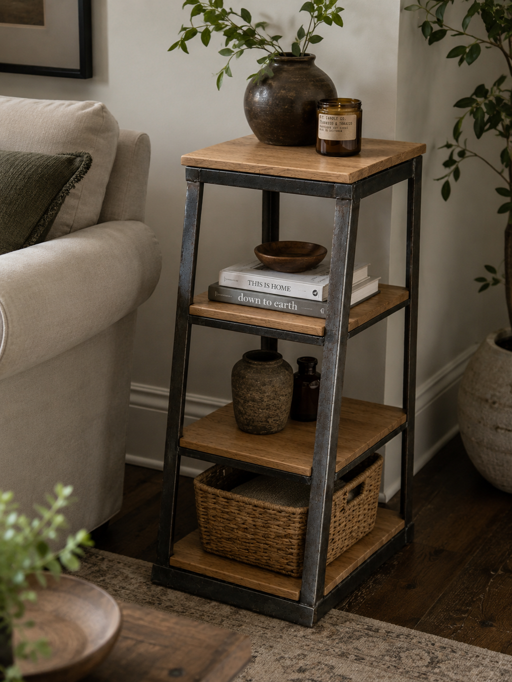 Rustic Oak & Steel Display Shelf