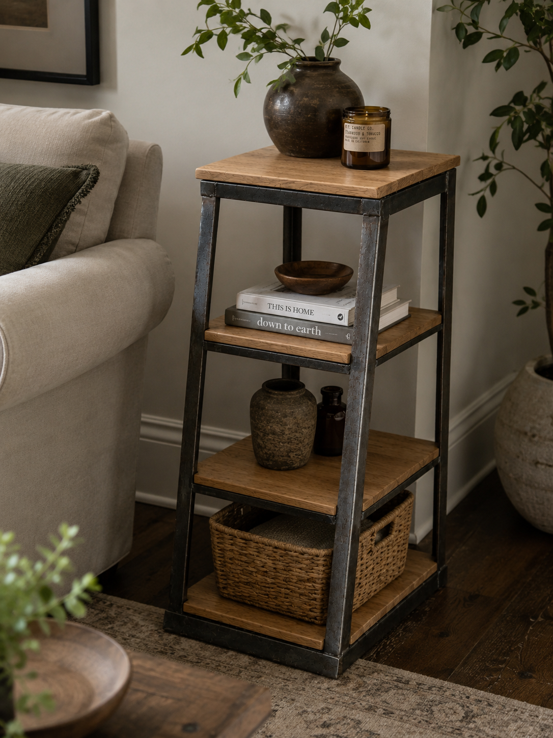 Rustic Oak & Steel Display Shelf